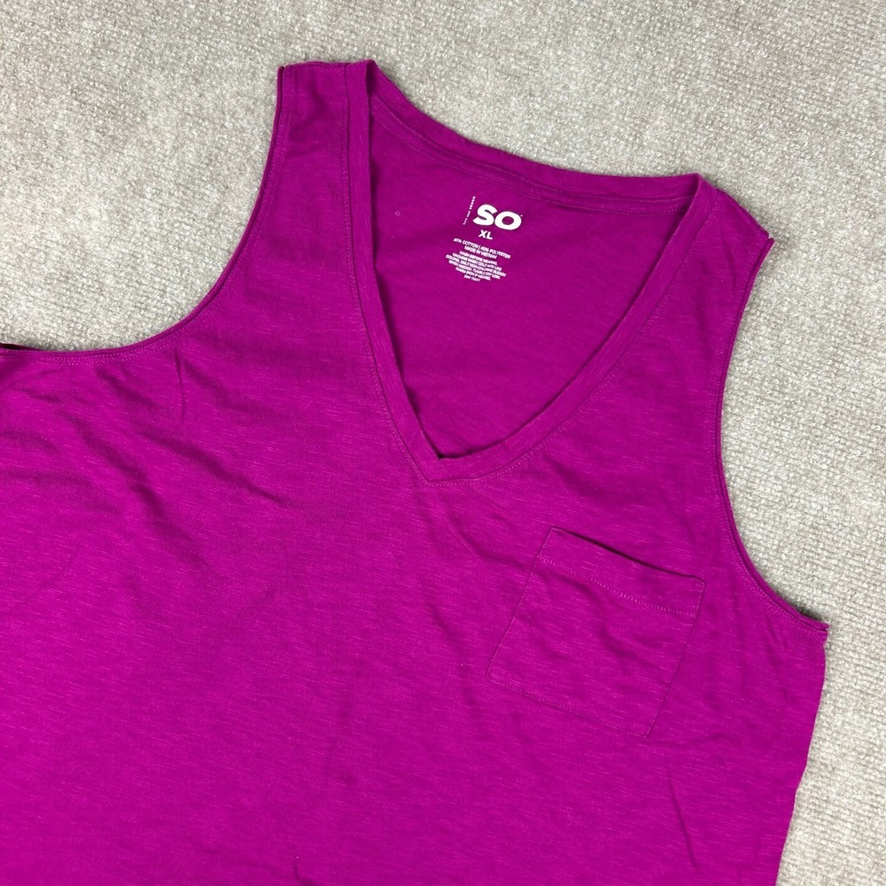 So Goods For Life Pocket Tank Top Juniors XL Fuchsia Cotton V Neck Sleeveless